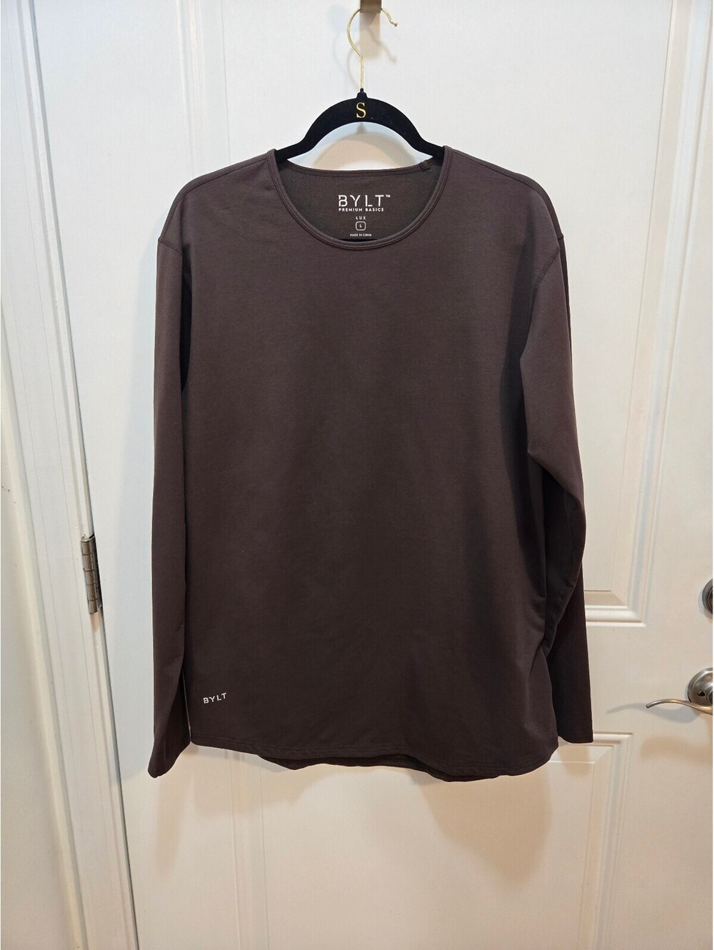 BYLT Basics Lux Drop-Cut Long Sleeve Crew Neck Espresso Brown Shirt Men's Size L